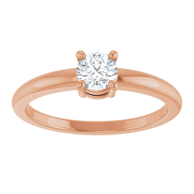 14K Gold Round Natural White Sapphire Solitaire Ring - Rose Gold - view 8