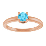 14K Gold Round Natural Aquamarine Solitaire Ring - Rose Gold - view 8