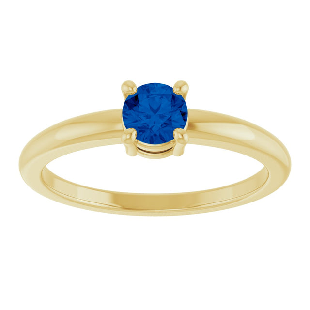 14K Gold Round Natural Blue Sapphire Solitaire Ring - Yellow Gold - view 8