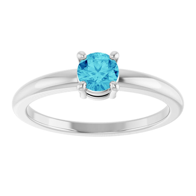 Platinum Round Natural Blue Zircon Solitaire Ring - view 8