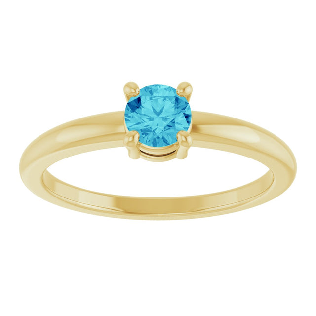 14K Gold Round Natural Blue Zircon Solitaire Ring - Yellow Gold - view 8