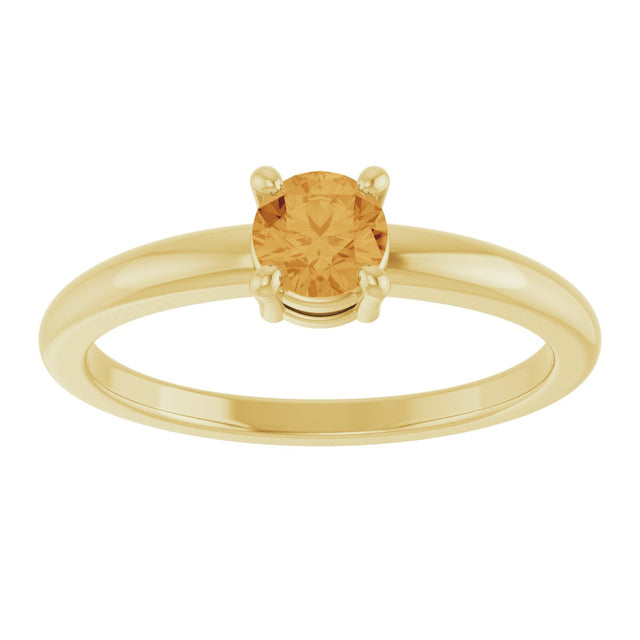 14K Gold Round Natural Citrine Solitaire Ring - Yellow Gold - view 8