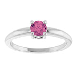 14K Gold Round Natural Pink Tourmaline Solitaire Ring - White Gold - view 8