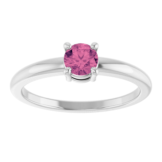 14K Gold Round Natural Pink Tourmaline Solitaire Ring - White Gold - view 8