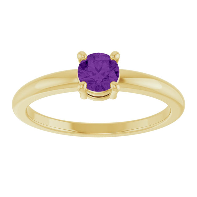 14K Gold Round Natural Amethyst Solitaire Ring - Yellow Gold - view 8