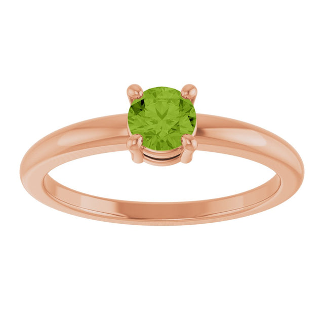 14K Gold Round Natural Peridot Solitaire Ring - Rose Gold - view 8