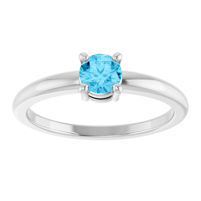 14K Gold Round Natural Aquamarine Solitaire Ring - White Gold - view 8