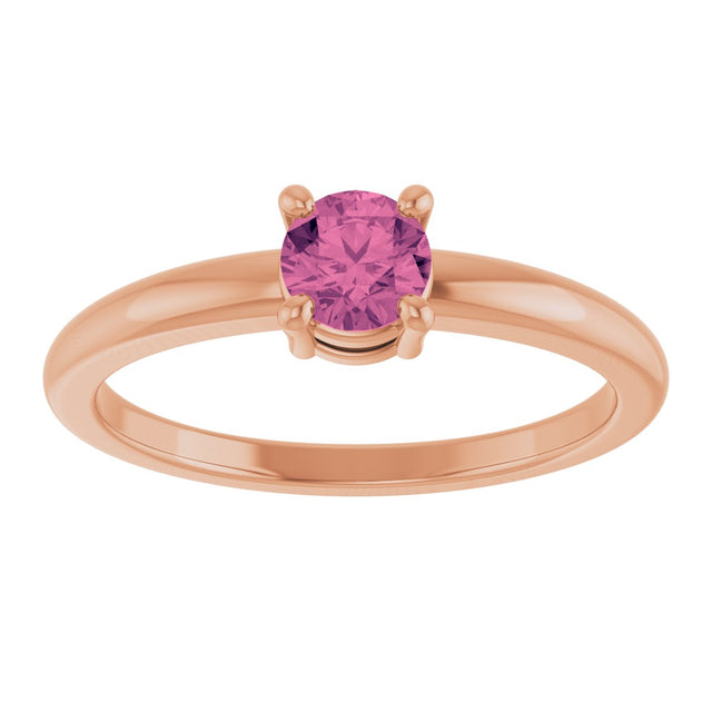 14K Gold Round Natural Pink Tourmaline Solitaire Ring - Rose Gold - view 8