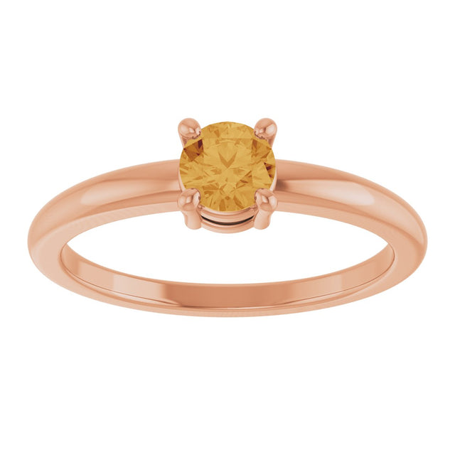 14K Gold Round Natural Citrine Solitaire Ring - Rose Gold - view 8