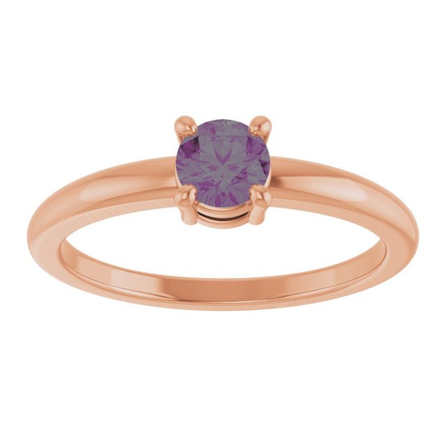 14K Gold Round Lab-Grown Alexandrite Solitaire Ring - Rose Gold - view 8