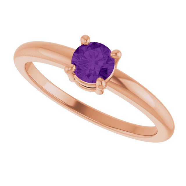 14K Gold Round Natural Amethyst Solitaire Ring - Rose Gold - view 10