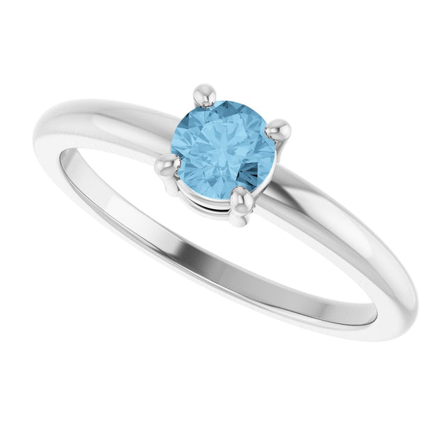 Platinum Round Natural Sky Blue Topaz Solitaire Ring - view 10