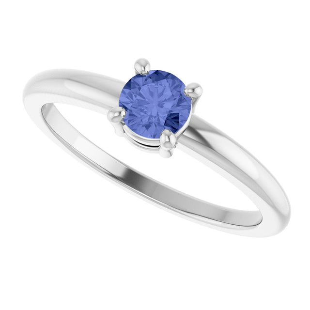 Platinum Round Natural Tanzanite Solitaire Ring - view 10