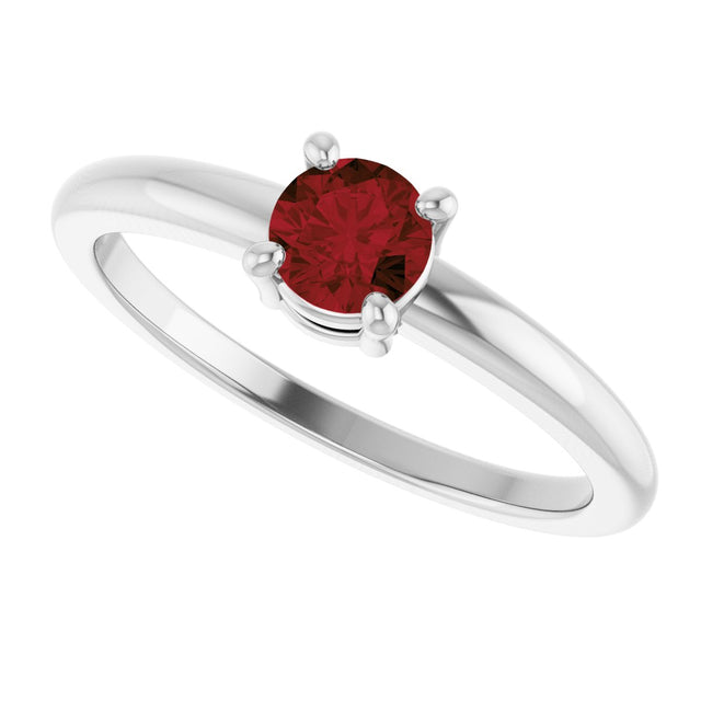 14K Gold Round Natural Mozambique Garnet Solitaire Ring - White Gold - view 10