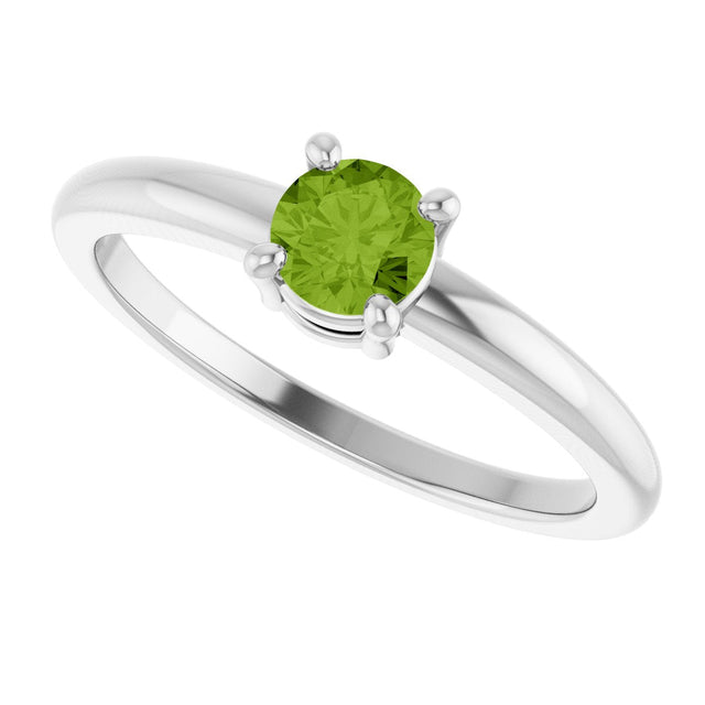 14K Gold Round Natural Peridot Solitaire Ring - White Gold - view 10
