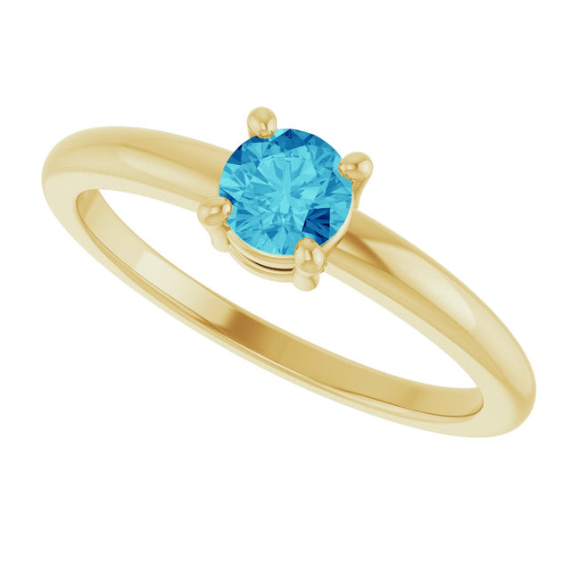 14K Gold Round Natural Blue Zircon Solitaire Ring - Yellow Gold - view 10