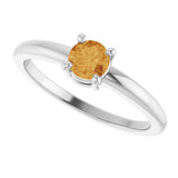 14K Gold Round Natural Citrine Solitaire Ring - White Gold - view 10