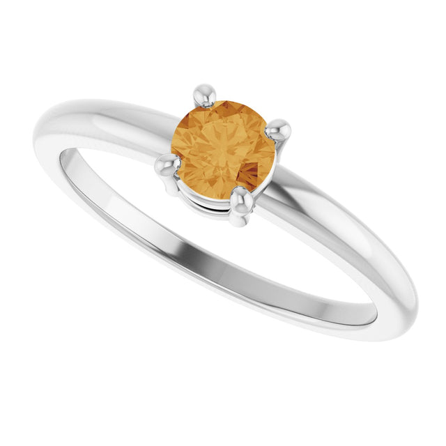 Platinum Round Natural Citrine Solitaire Ring - view 10