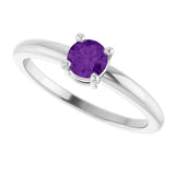 14K Gold Round Natural Amethyst Solitaire Ring - White Gold - view 10