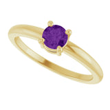 14K Gold Round Natural Amethyst Solitaire Ring - Yellow Gold - view 10
