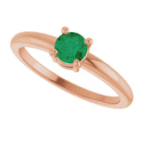 14K Gold Round Natural Emerald Solitaire Ring - Rose Gold - view 10
