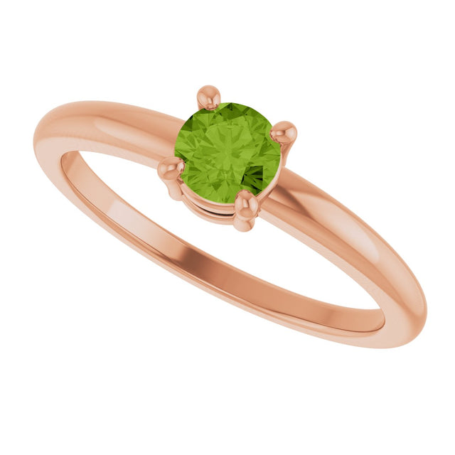 14K Gold Round Natural Peridot Solitaire Ring - Rose Gold - view 10
