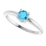 14K Gold Round Natural Aquamarine Solitaire Ring - White Gold - view 10