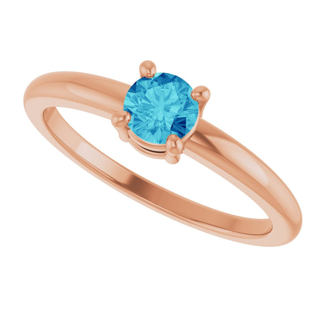 14K Gold Round Natural Blue Zircon Solitaire Ring - Rose Gold - view 10
