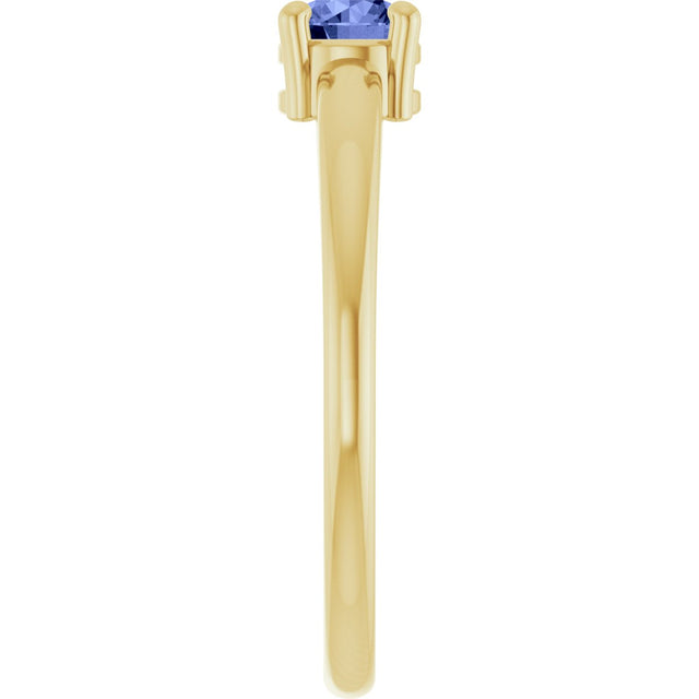 14K Gold Round Natural Tanzanite Solitaire Ring - Yellow Gold - view 9