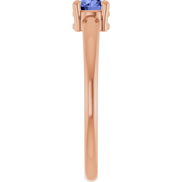 14K Gold Round Natural Tanzanite Solitaire Ring - Rose Gold - view 9