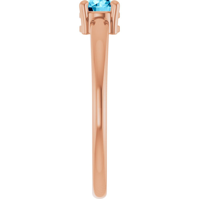14K Gold Round Natural Aquamarine Solitaire Ring - Rose Gold - view 9