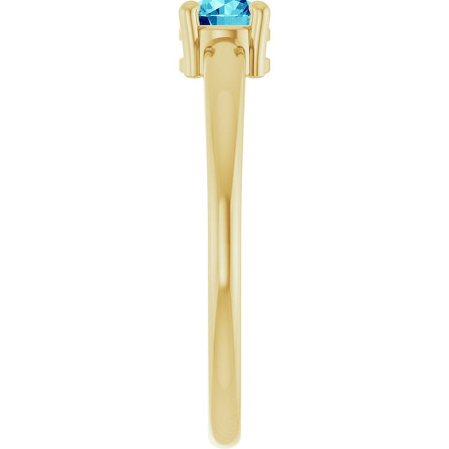 14K Gold Round Natural Blue Zircon Solitaire Ring - Yellow Gold - view 9