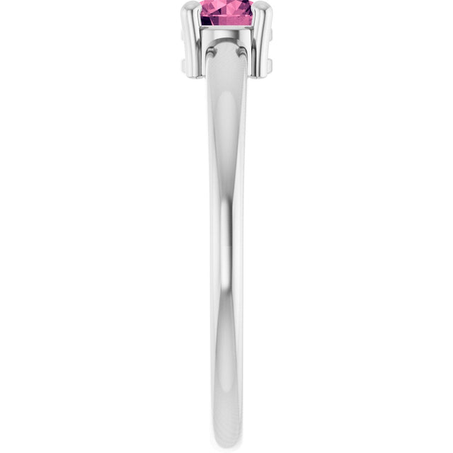 14K Gold Round Natural Pink Tourmaline Solitaire Ring - White Gold - view 9