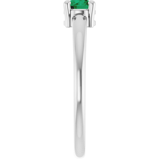 14K Gold Round Natural Emerald Solitaire Ring - White Gold - view 9