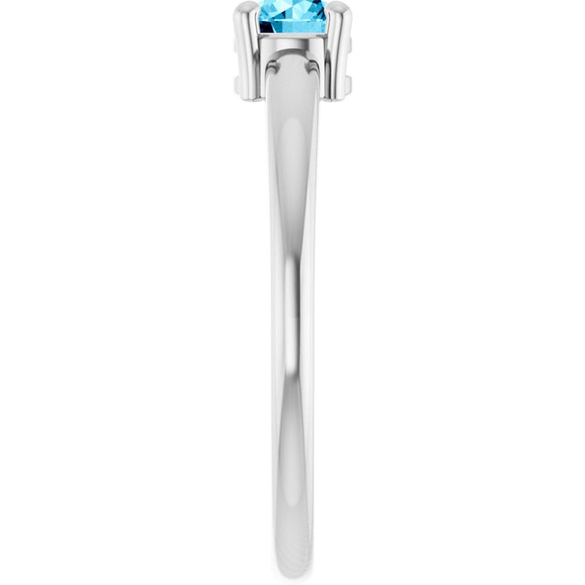 Platinum Round Natural Aquamarine Solitaire Ring - view 9