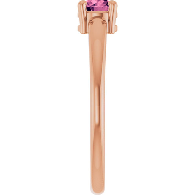 14K Gold Round Natural Pink Tourmaline Solitaire Ring - Rose Gold - view 9