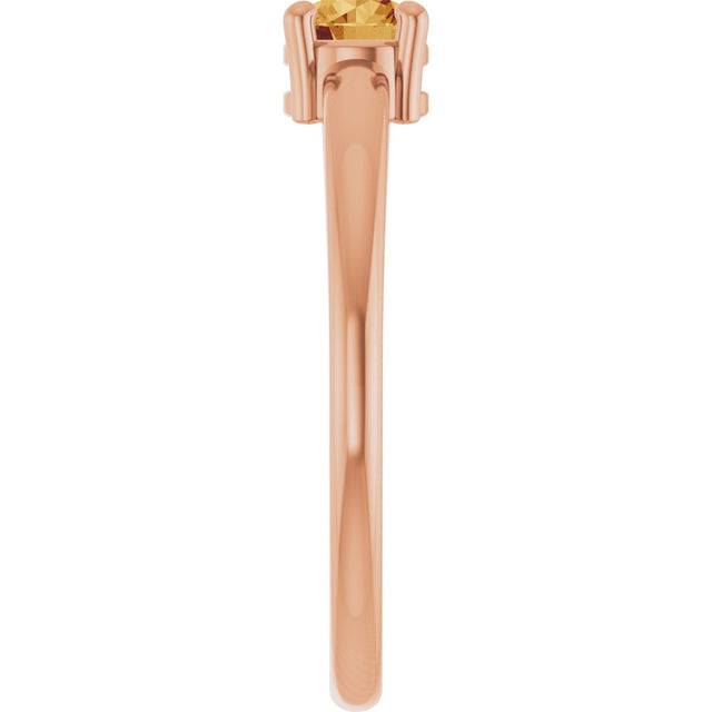 14K Gold Round Natural Citrine Solitaire Ring - Rose Gold - view 9