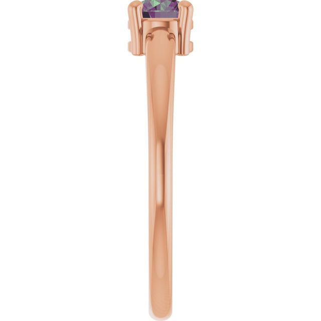 14K Gold Round Lab-Grown Alexandrite Solitaire Ring - Rose Gold - view 9