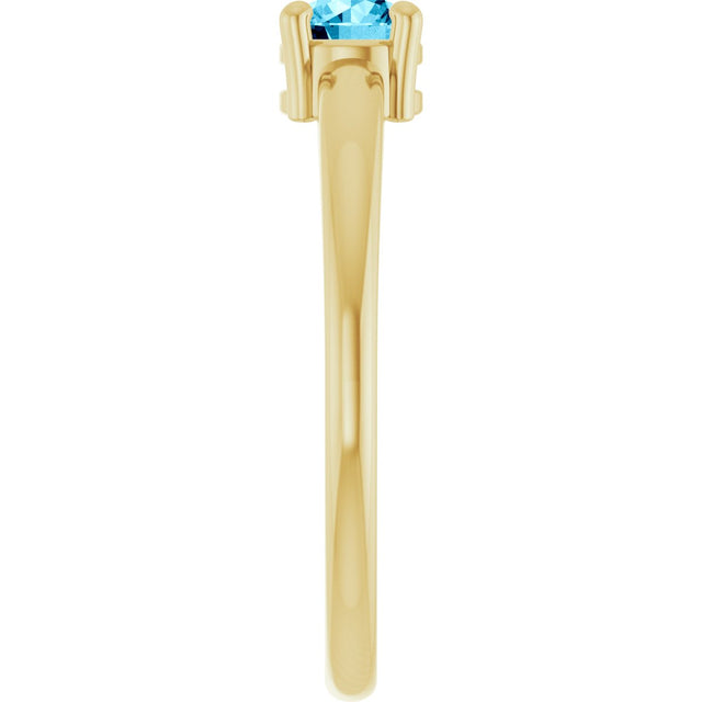 14K Gold Round Natural Aquamarine Solitaire Ring - Yellow Gold - view 9