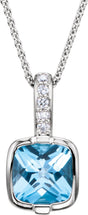14K Gold Cushion Natural Swiss Blue Topaz & Natural Diamond Accented Necklace – 0.05 CTW