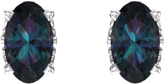 14K Gold Lab-Grown Alexandrite Oval 4-Prong Scroll Setting Stud Earrings - White Gold - view 2
