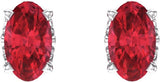 14K Gold Lab-Grown Ruby Oval 4-Prong Scroll Setting Stud Earrings - White Gold - view 2