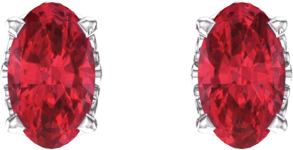 14K Gold Lab-Grown Ruby Oval 4-Prong Scroll Setting Stud Earrings - White Gold - view 2