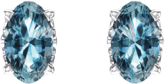 14K Gold Natural Sky Blue Topaz Oval 4-Prong Scroll Setting Stud Earrings - White Gold - view 2