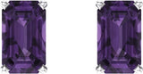 14K Gold Natural Amethyst Emerald 4-Prong Scroll Setting Stud Earrings - White Gold - view 2