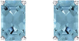 14K Gold Natural Aquamarine Emerald 4-Prong Scroll Setting Stud Earrings - White Gold - view 2
