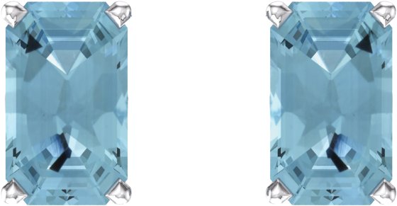 14K Gold Natural Aquamarine Emerald 4-Prong Scroll Setting Stud Earrings - White Gold - view 2