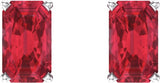 14K Gold Lab-Grown Ruby Emerald 4-Prong Scroll Setting Stud Earrings - White Gold - view 2