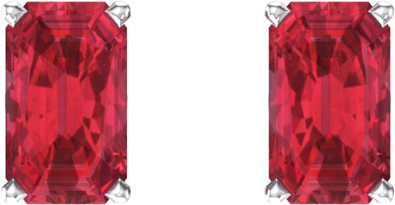 14K Gold Lab-Grown Ruby Emerald 4-Prong Scroll Setting Stud Earrings - White Gold - view 2