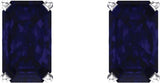14K Gold Lab-Grown Blue Sapphire Emerald 4-Prong Scroll Setting Stud Earrings - White Gold - view 2